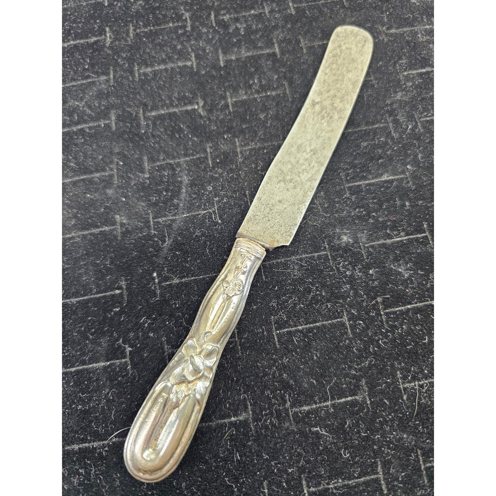Butter Spreader Sterling Silver Handle‎ Floral Art Nouveau Antique Silver